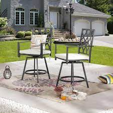 Patio Festival Metal Outdoor Bar Stools With Beige Cushions 2 Pack