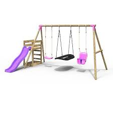 Rebo Wooden Swing Set Plus Deck