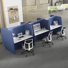 Specially designed with independent yet connected desktop, the double workstation is available for 2 persons. Atom 2 Person Workbooth Double Workstation Office Desk Pod