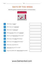 free days of the week worksheets