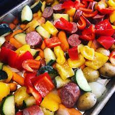 easy prep kielbasa veggie sheet pan dinner
