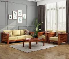 agnes wooden sofa set honey finish
