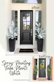 spray painting fake plants white front