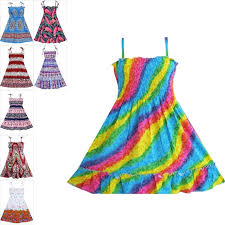 Details About Kids Girls Dress Rainbow Smocked Halter Size 2 10 Years