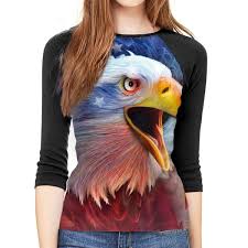 Womens Blouse 3 4 Sleeve American Eagle Print T Shirt