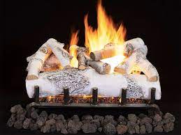 Vented Gas Burner With White Birch Logs
