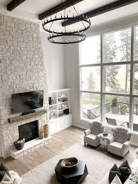 White Stone Fireplace Living Room With