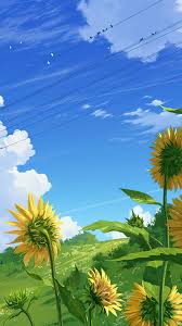 summer day sunflower anime scenery 4k