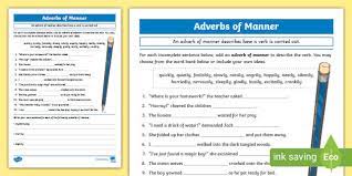 Adverbs of manner are used to tell us how something happens or is done. Adverb Of Manner Worksheet Exercises With Answers