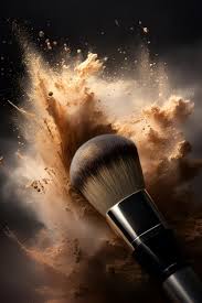 makeup brushes in burst of beige powder