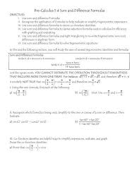 Pre Calculus 5 4 Sum And Difference
