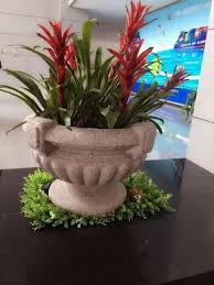 white cement round flower pot for home