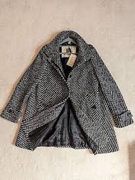 Black Wool Blend Check Pea Coat Uk