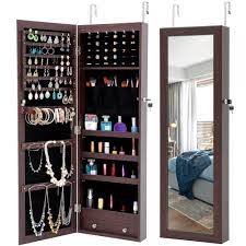 Hanging Mirrored Jewelry Organizer Hanging Jewelry Storage Organizer Cabinet Wall Mounted Jewelry Armoire With Mirror Door Led Lights Lockable