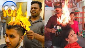 Amazing Fire Haircut Hair Stylists Cutting Hair With Fire Youtube