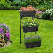 Oumilen Vertical Raised Garden Bed 3 Tiered Plastic Garden Planters With Drainage Holes Black