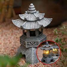 Solar Powered Pagoda Lantern Statues