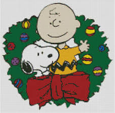 Details About Cross Stitch Chart Pattern Charlie Brown Snoopy Christmas Wreath Peanuts