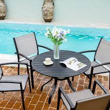 5 Pieces Outdoor Dining Set Patio Furniture 38 In Round Patio Table With 1 Ft 5 In Umbrella Hole