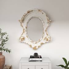 White Vintage Wood Wall Mirror 43 X