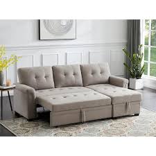 simple relax 84 in w linen reversible sleeper sectional sofa with storage chaise in light gray