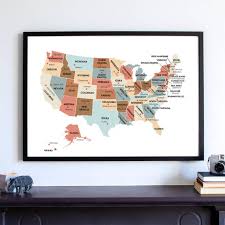 Usa Map With State Capitals Wall Art