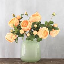Faux flowers are being made to look end even feel more and more realistic! Peach English Rose Luxury Realistic Artificial Silk Flowers