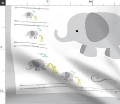 Fabric By The Yard Hello World Growth Chart 54 Elephant Friends Gray Mint