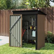 outdoor storage brown metal shed