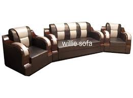 wooden modern brown leather sofa set in