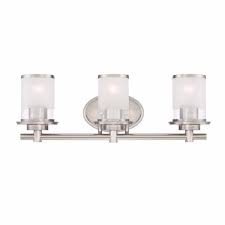 Hampton Bay Truitt 3 Light Brushed Nickel Vanity Light With Clear And Sand Glass Shades Hb2577 35 The Home Depot