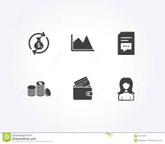 Debit Card Money Exchange And Line Chart Icons Banking