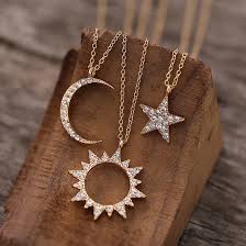 whole fashion jewelry creative hollow diamond sun star moon pendant necklace whole nihaojewelry