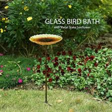 Height Sunflower Glass Bird Bath