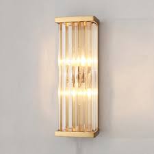 Rectangle Cylinder Bathroom Wall Sconce Clear Crystal 2 Lights Contemporary Sconce Light In Brass Beautifulhalo Com