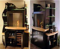 Wooden Cabinet With Built In Fireplace
