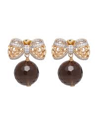 first people first bon ton female earrings brown size 925 1000 silver 18kt gold plated zirconia smokey quartz