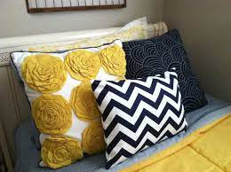 navy blue and yellow bedding