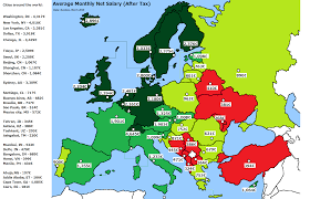 Random geography or capital quiz. Map Of European Capitals By Average Monthly Net Salary After Tax Other World Capitals Europe