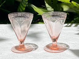 Pink Depression Glass Greek Key Pair Of