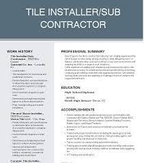 tile installer sub contractor resume sle