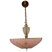 Art Deco Hanging Ceiling Light Pendant Fixture W Original Pink Floral Midwestern Lamp Connection Ruby Lane