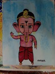 Bal Ganesha Water Colour Painting Size