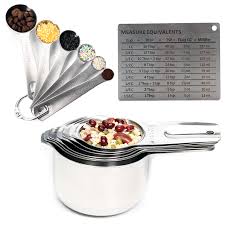Us 22 99 50 Off Measuring Cups And Spoons Set Of 14 Stainless Steel 7 Measuring Cups And 6 Measuring Spoons With Measurement Conversion Chart In