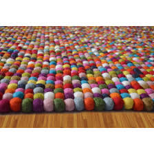 square colorful rainbow felt ball rug