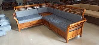5 seater fabric kerala wooden corner