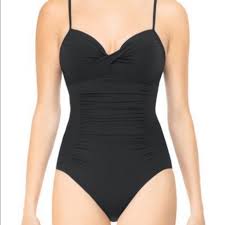 Assets By Spanx Black Ruched Front One Piece Swim