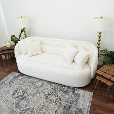Royalton Living Room Modern Boucle Fabric Upholstered Sofa In Ivory