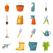 Tool Of Gardening Cartoon Elements Set