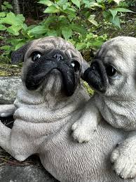 pug mother and puppy dog statue puppy